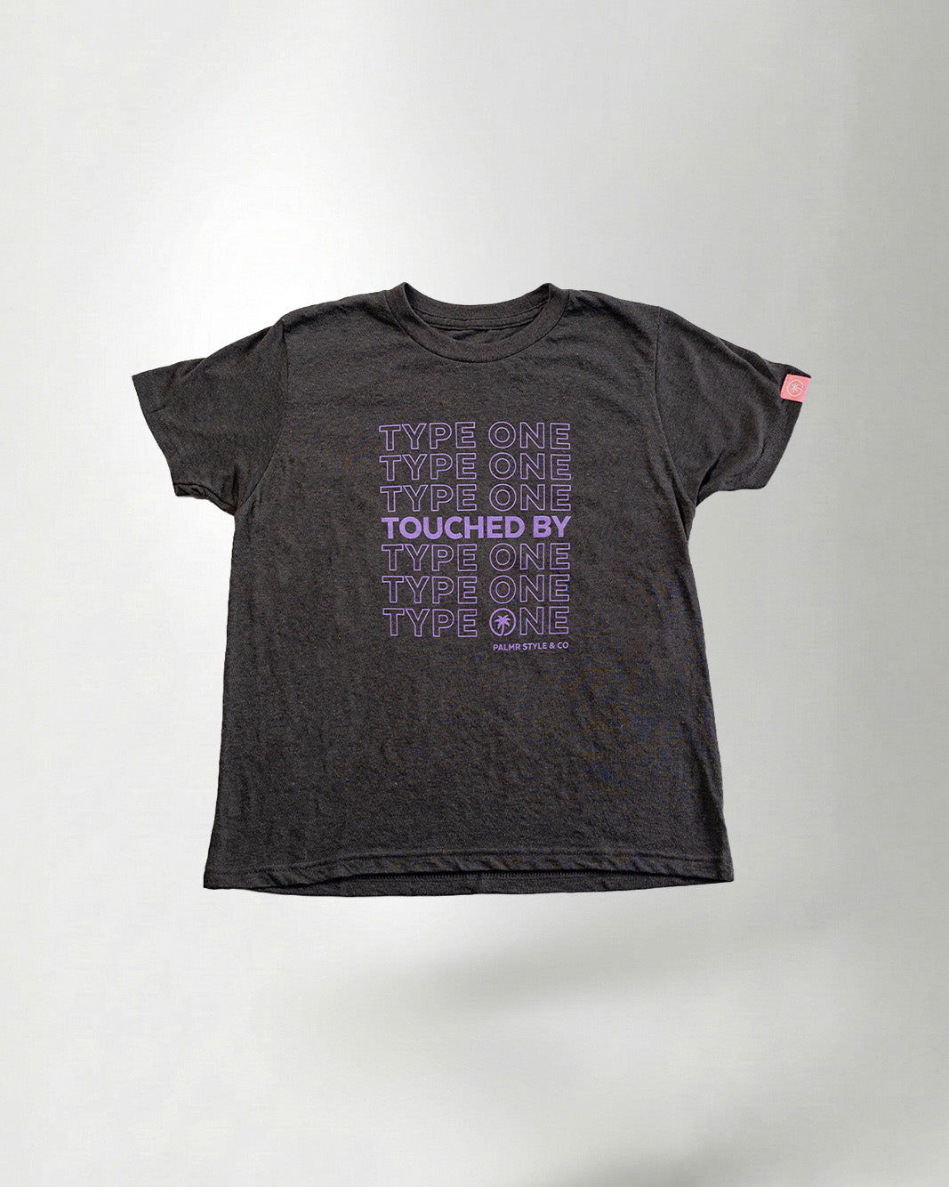 Palmr Style Youth Touched By Type One Black Tee Supporting T1D Soft Short Sleeve Palm Tree Resort wear Self-Care