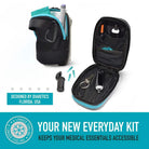 Compact insulated crossbody bag with nylon strap and carabiners for diabetes medication storage