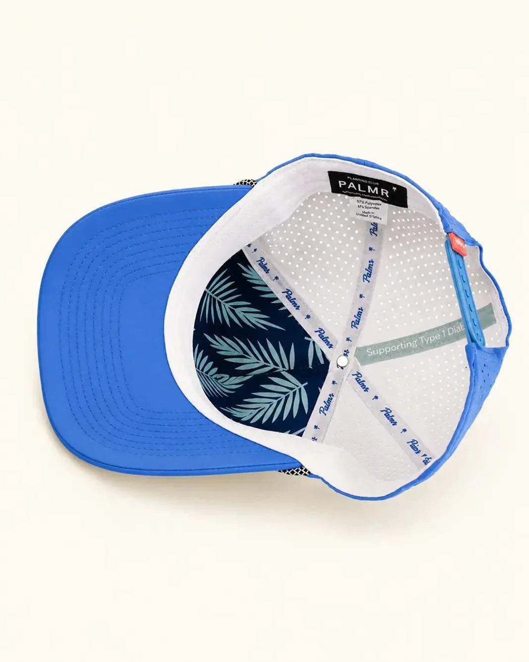 Blue ORL 407 Hat with white silicone letters and small palm design, water-resistant and breathable cap for casual Orlando pride