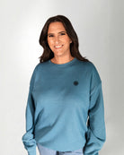 Palmr Style Cloud Embrace Crewneck Sweatshirt Deep Teal Long Sleeve Soft Palm Tree Resort wear Self-Care