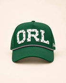 Green ORL Signature Hat with raised white lettering and palm accents, Orlando pride style, water-resistant 407 hat