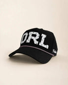 Black ORL 407 Hat with white silicone letters and palm design on structured rope cap