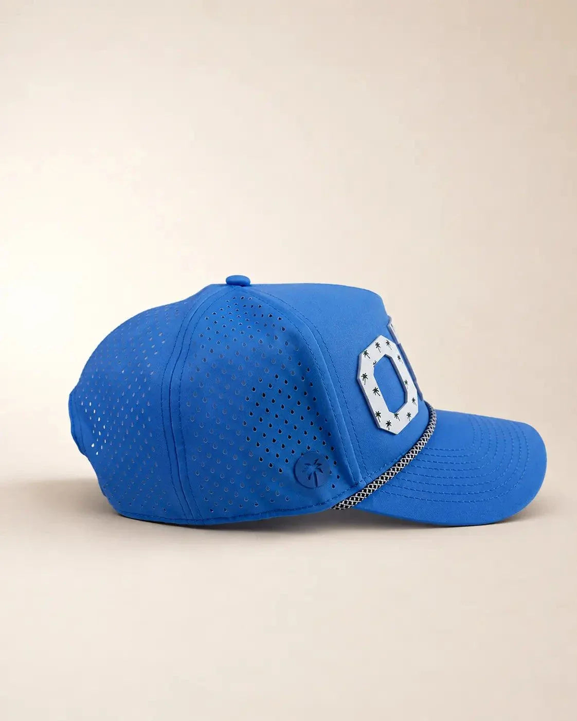 The 407 Hat blue ORL signature with white silicone letters and palm design, breathable and water-resistant cap for casual Orlando pride