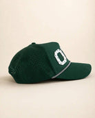 Green ORL 407 hat with raised white silicone letters and palm designs, water-resistant and structured rope front