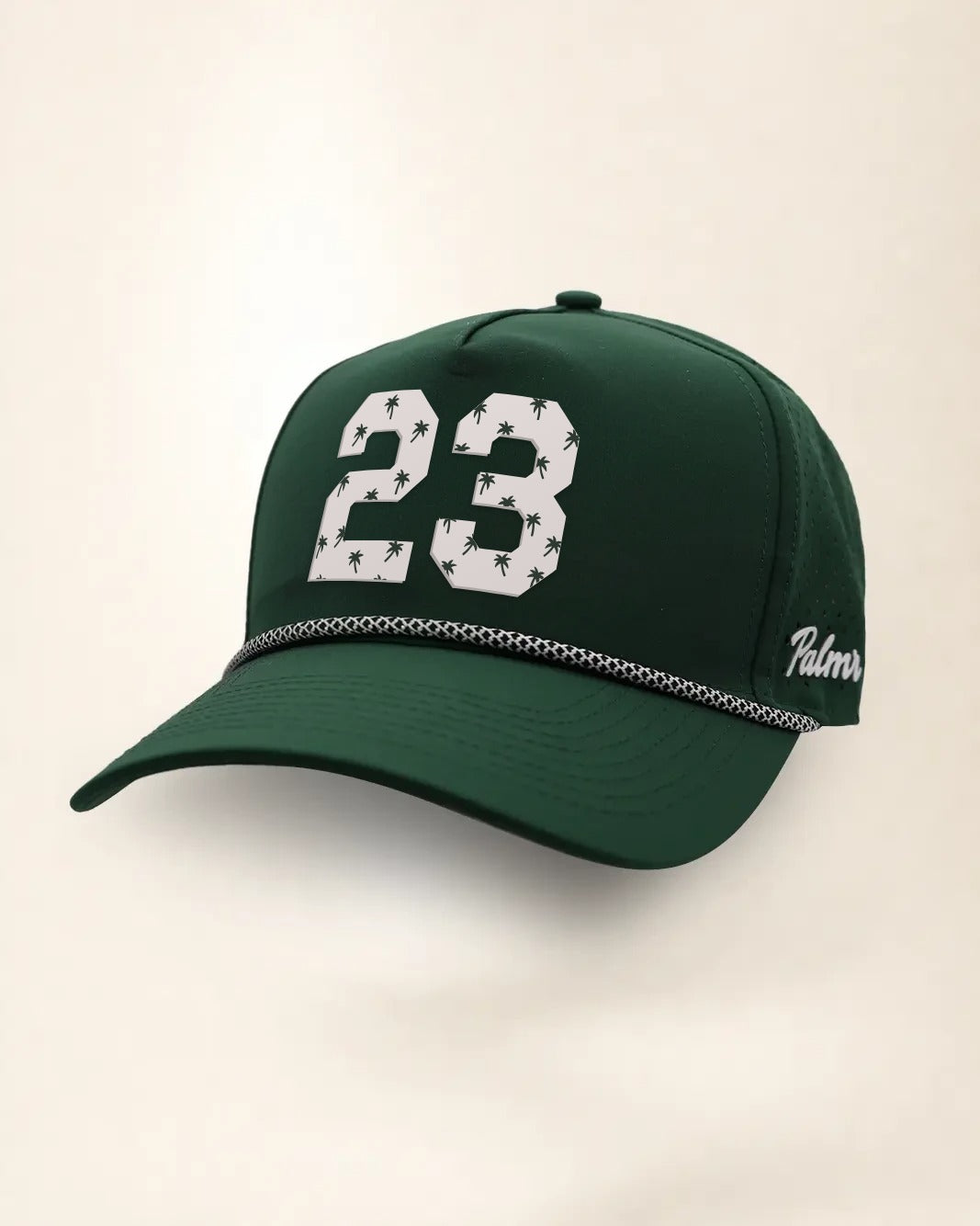 Custom Number Signature Hat in green, shown with the number 23
