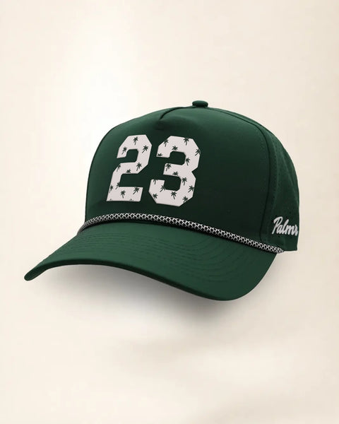 Custom Number Signature Hat in green, shown with the number 23