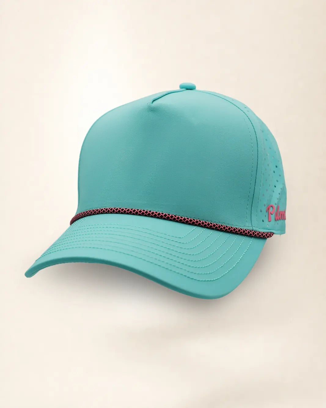 Custom Number Signature Hat in teal, angled view