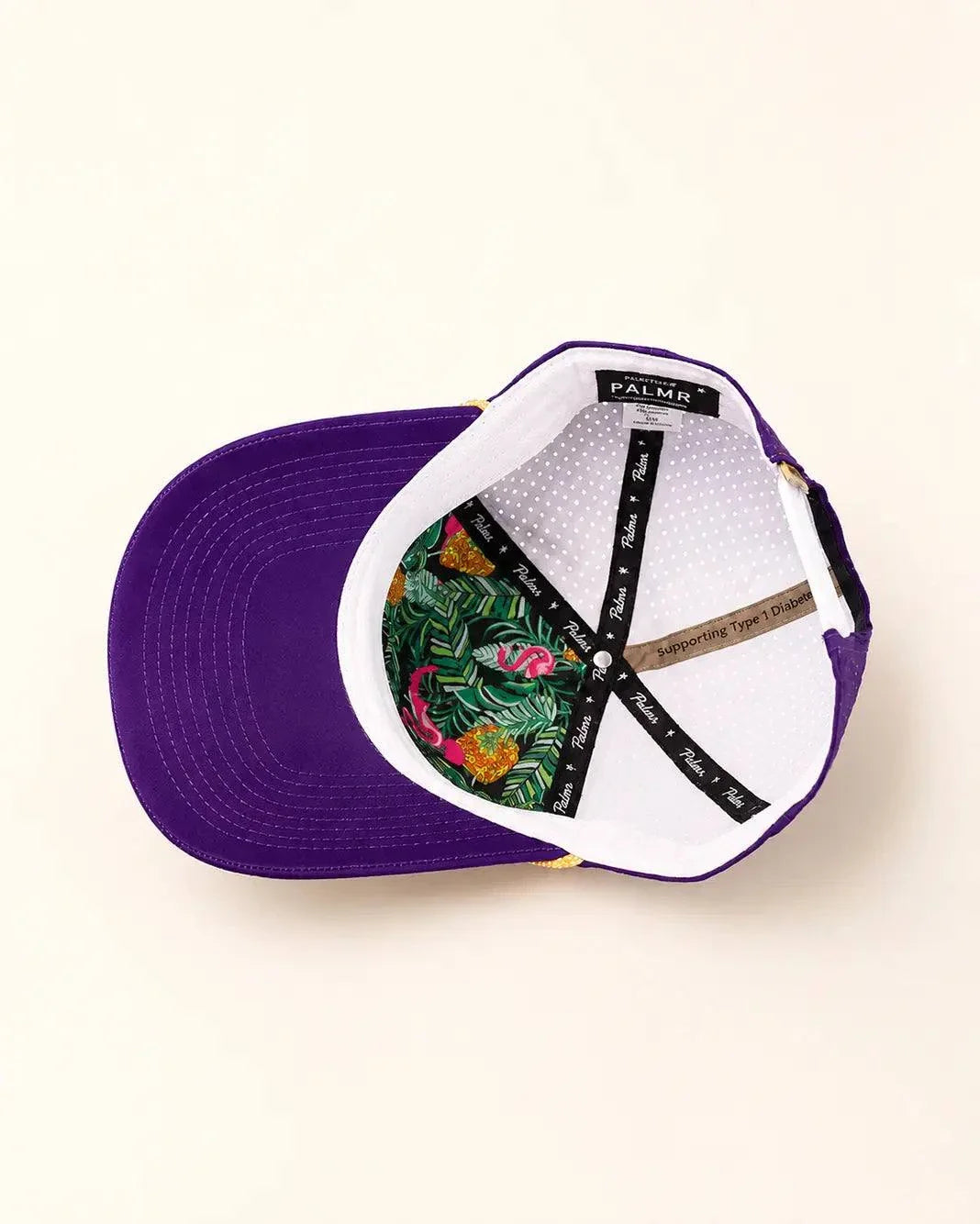 Purple and gold The 407 Hat with white silicone Orlando area code and gold rope detail