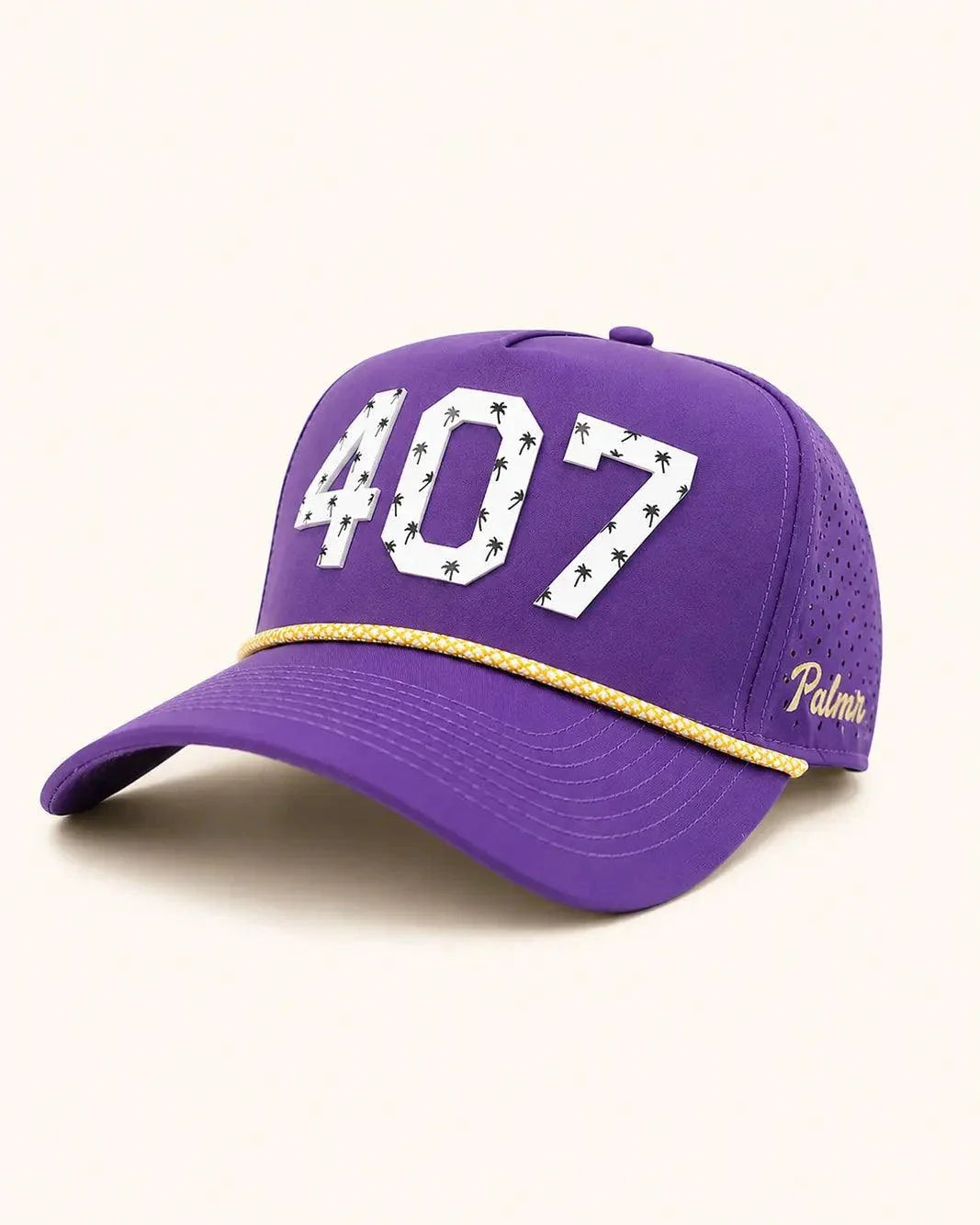 Purple and gold The 407 Signature Hat with white Orlando area code and silicone logo