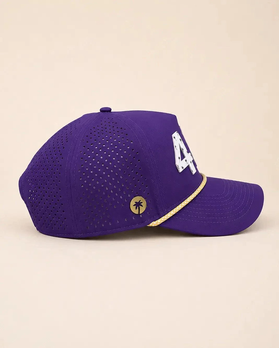 Purple and gold The 407 Hat with white silicone Orlando area code and gold rope detail